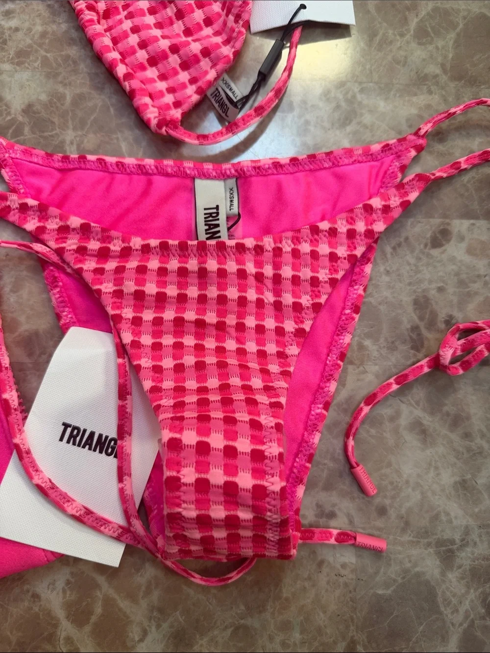 triangl swimwear Hot Pink Textured Check Bikini with Matching Pouch - Picture 4 of 10